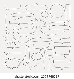 A collection of various speech bubbles, including different shapes and sizes. Speech bubbles for comics, illustrations, and design projects. Speech bubbles outlined. Message illustration vector.