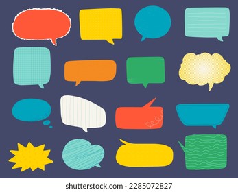 Colección de varias burbujas de voz con texturas en estilo de collage. Ilustración del vector