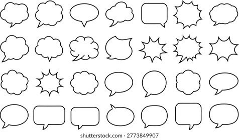Collection of various speech bubbles and thought clouds in outline form