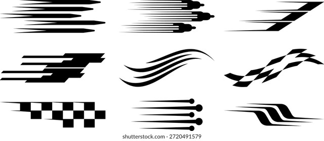 Una colección de varias líneas de velocidad y efectos de desenfoque de movimiento en blanco y negro.