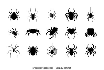 Collection of various spider and crab silhouettes on white background