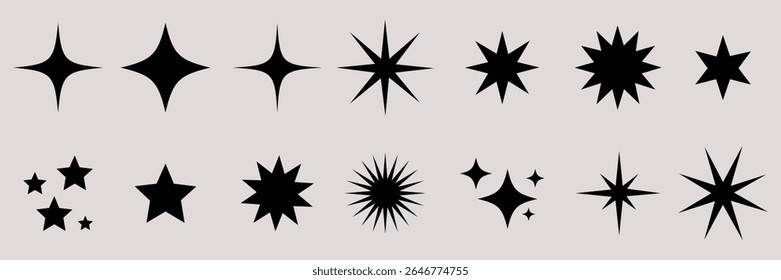 Colección de varias Formas de estrellas y diseños brillantes aislados sobre fondo blanco