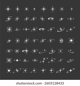 Collection of Various Star and Sparkle Icons and Symbols on Dark Background
