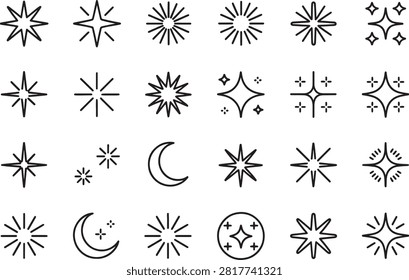Collection of various starburst and celestial symbol designs isolated on transparent background