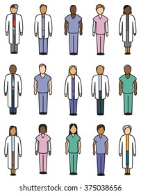 A collection of various stylized medical professionals.