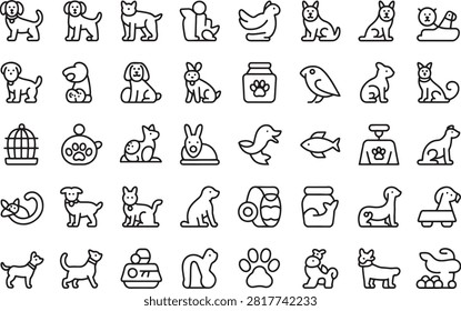 Collection of various stylized pet and animal icons in minimalist line art design