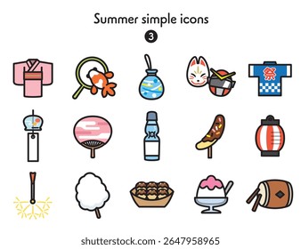 A collection of various summer vacation icons
