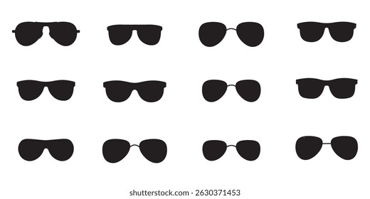  Colección de varias gafas de sol Siluetas Vector sobre fondo blanco.