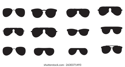  Collection of Various Sunglasses Silhouettes vector on white background.