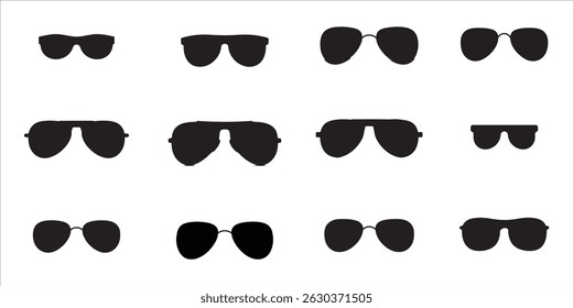  Colección de varias gafas de sol Siluetas Vector sobre fondo blanco.