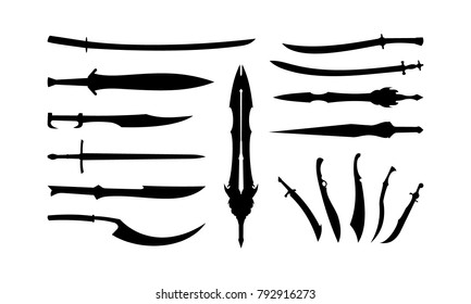 Collection of Various Sword silhouette set vector illustration