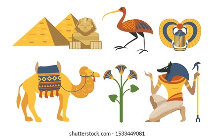 Collection of various symbols of Egypt. Vector illustration.