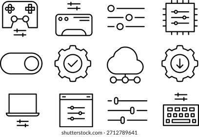 Collection of various tech icons isolated on transparent background