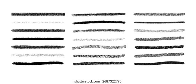 A collection of various textured brush strokes and lines in black and gray, isolated on a white background.