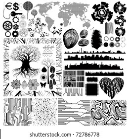 Collection of various theme and design isolated vector elements. All shapes and patterns are drawn manually, without using tracing command. eps8 vector