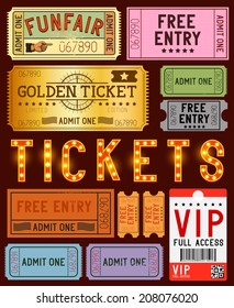 A collection of various ticket designs. Vector illustration.