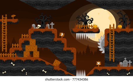 Collection of various tiles and objects for creating Halloween and zombie themed video games