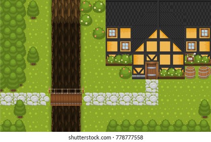 Collection of various tiles and objects for creating village themed video games