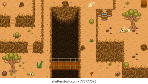 Collection of various tiles and objects for creating top down adventure video games with desert theme