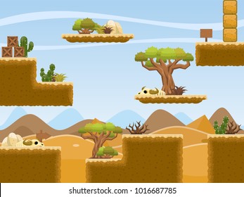 Collection of various tiles and objects with desert and pyramid theme for creating adventure game video games