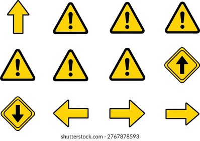 Collection of various traffic warning and directional signs Vector