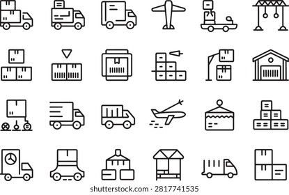 Collection of various transportation and logistics icons for industry and business use