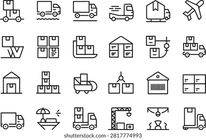 Collection of various transportation and logistics icons for industry and business use