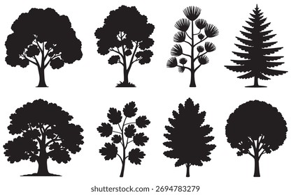 Sammlung von verschiedenen Baum Silhouette Vektorgrafiken auf weißem Hintergrund
