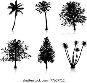 Collection of various tree silhouettes