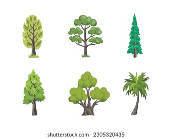 Collection of various tree vector icon set on white background