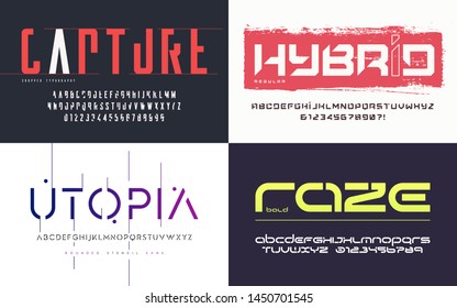 Collection of various trendy vector fonts, typefaces, alphabets.