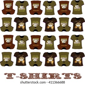  Collection of various t-shirts design with cats. The T-shirt is transparent and can be used as a template with your own design. Can be used like pattern for fabric.  Vector.