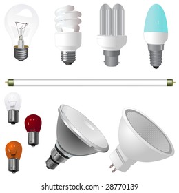 A collection of various type of light bulbs