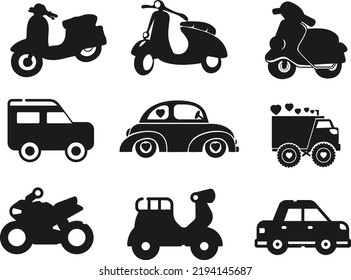 Kollektion von verschiedenen Fahrzeugtypen Symbol flach einzelne Vektorgrafik Silhouetten