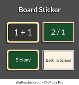 A collection of various types of chalkboard stickers with a vector theme style, suitable for children's theme designs