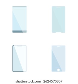 Coleção de vários tipos de protetores de tela de smartphone isolados em um fundo branco