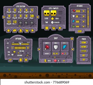 Collection of various user interface elements for creating zombie and halloween video games