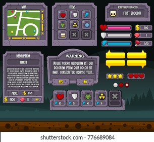 Collection of various user interface elements for creating zombie and halloween video games