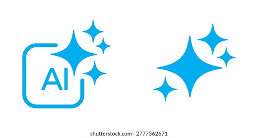 A collection of various vector icons featuring ai sparkling stars and geometric shapes including AI symbols and a magnifying glass tool