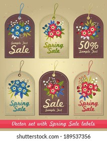 Collection of various vector sale labels with beautiful bouquets of flowers