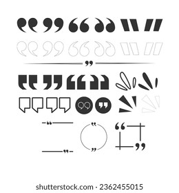 A collection of various vector shapes of quotation marks. A simple flat vector design.