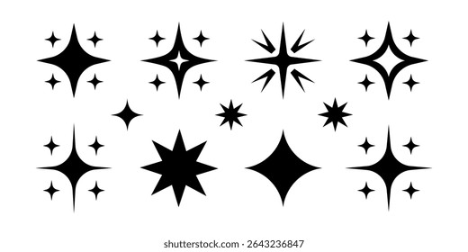 
A collection of various vector shiny stars, decorative forms of flicker and bursts, abstract shining symbols of flash. Vector illustration.