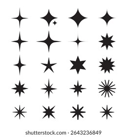 
A collection of various vector shiny stars, decorative forms of flicker and bursts, abstract shining symbols of flash. Vector illustration.