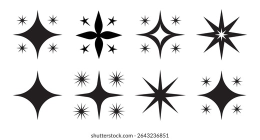 
A collection of various vector shiny stars, decorative forms of flicker and bursts, abstract shining symbols of flash. Vector illustration.