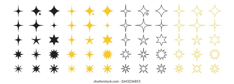 
A collection of various vector shiny stars, decorative forms of flicker and bursts, abstract shining symbols of flash. Vector illustration.