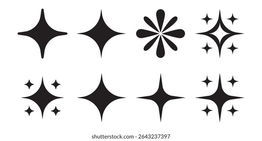 A collection of various vector shiny stars, decorative forms of flicker and bursts, abstract shining symbols of flash. Vector illustration.