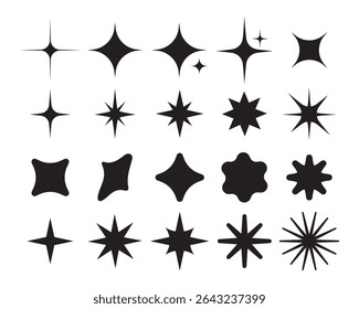 A collection of various vector shiny stars, decorative forms of flicker and bursts, abstract shining symbols of flash. Vector illustration.