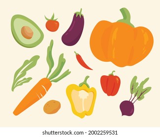 A collection of various vegetables. flat design style minimal vector illustration.