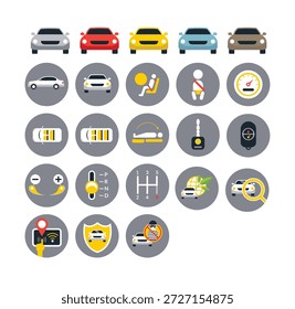 Collection of various vehicle icons and graphics displayed on a grid of gray circular buttons
