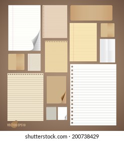 Collection of various vintage paper designs (paper sheets, lined paper and note paper). Vector illustration.